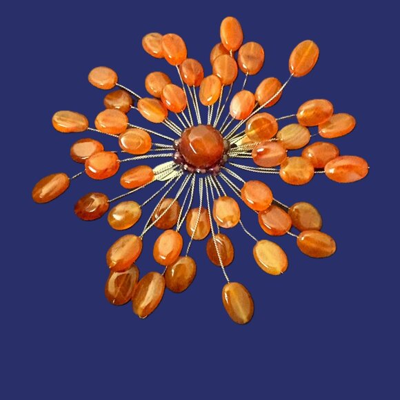 Artisan Crafted Jewelry - Artisan-Made Wired Starburst Spray Brooch Amber Jewels Silver Wire EUC